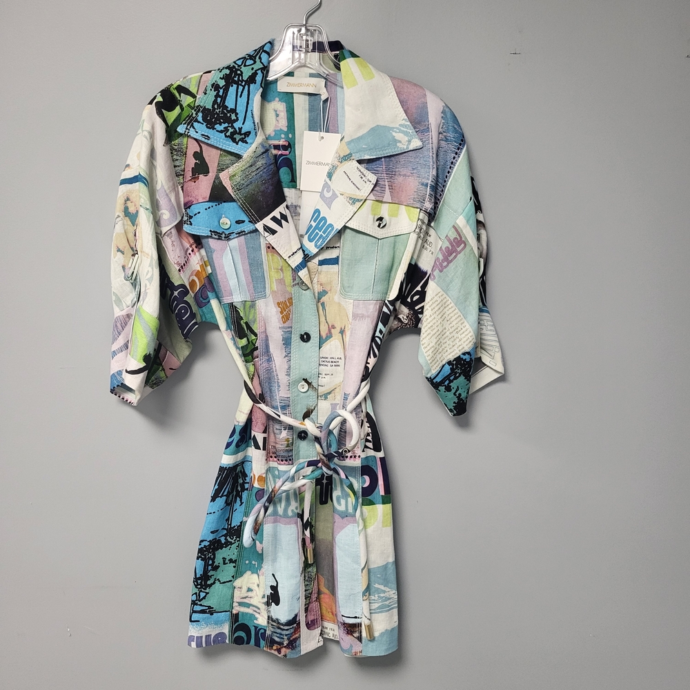 Zimmermann Multicolor Graphic Patchwork Mini Dres… - image 1